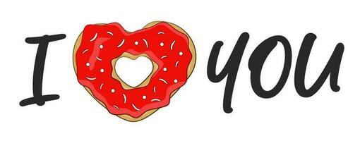 I love you lettering with red heart-shaped donut vector