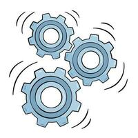 Blue cogwheels in motion. Cartoon vector