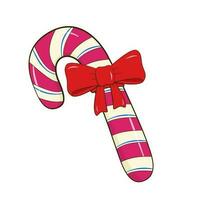 Candy cane with red ribbon. Cartoon vector