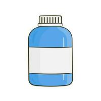 Blue bottle with empty label. Cartoon vector