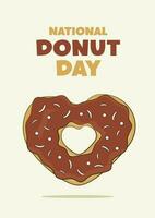 National Donut Day lettering with a heart-shaped donut. Poster concept vector