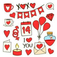 Set of Valentine's day icons. Cartoon flat icons vector