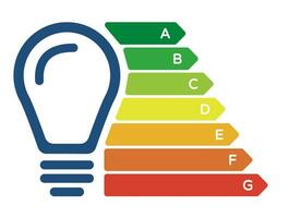 Light bulb with energy efficiency classes. European Union energy label. Cartoon vector