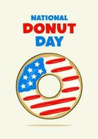 National Donut Day lettering with donut in colors of the USA flag. Poster concept vector