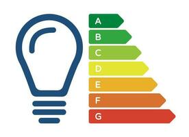 Light bulb with energy efficiency classes. European Union energy label. Cartoon vector