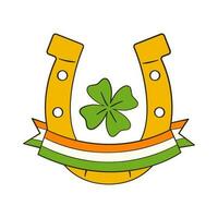 Horseshoe with clover and a ribbon in colors of the Irish flag. St. Patrick's Day vector