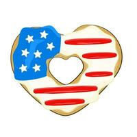 4th of July. Independence Day, National Donut Day. Heart-shaped donut in colors of USA flag vector