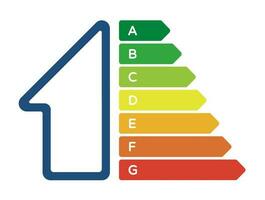 House with energy efficiency classes. European Union energy label. Cartoon vector