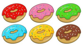 Set of colorful donuts with sprinkles vector