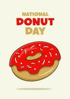 National Donut Day lettering with strawberry donut. Poster concept vector