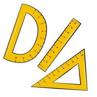 Geometry set - protractor, ruler and triangle. Cartoon vector