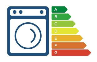 Washing machine with energy efficiency classes. European Union energy label. Cartoon vector