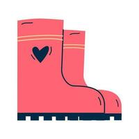 Pair of pink rubber rain boots with heart. Symbol of autumn and wet weather vector