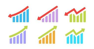 Colorful graphs icons with arrows going up or down vector