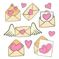 Love letters and hearts. Set of Valentine's day flat icons vector
