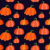 Autumn orange pumpkins pattern on dark background vector