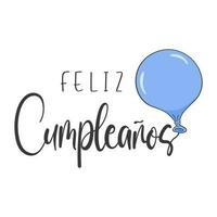 Happy Birthday lettering in Spanish with blue balloon vector