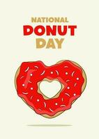 National Donut Day lettering with a heart-shaped donut. Poster concept vector