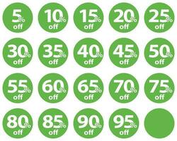 Set of discount tags in green color vector