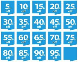 Set of discount tags in blue color vector