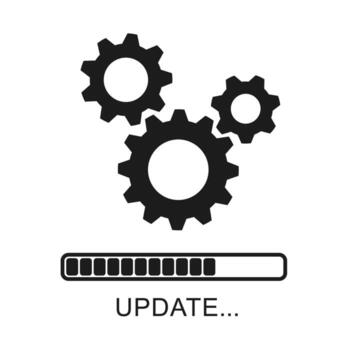 Update icon with gears. Loading or updating files, installing or updating new software etc. Modern flat design vector