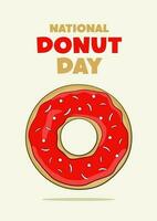 National Donut Day lettering with strawberry donut. Poster concept vector