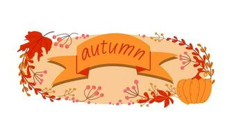 Autumn banner background with autumn leaves, branches and pumpkin. vector