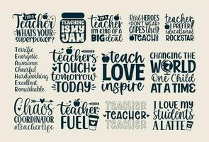 Teacher day quotes set lettering school sayings typography back to school teacher student book heart monogram sign shirt quote vector