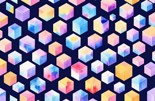 watercolour style, geometric, cube, square, , generative, ai photo
