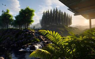Splendid landscape environment in a secret jungle created with technology photo