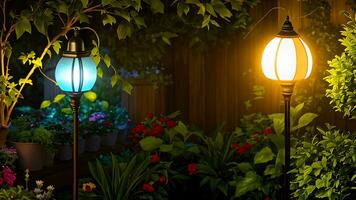 The garden lights shine beautifully created with generative ai technology photo