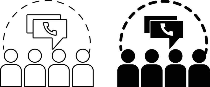 Conference call icon sheet, simple trendy flat style line and solid Isolated vector illustration on white background. For apps, logo, websites, symbol , UI, UX, graphic and web design. EPS 10.