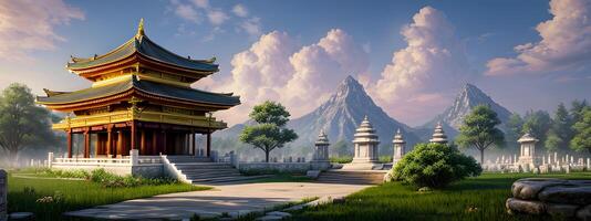 Beautiful temple landscape environment in a middle jungle created with technology photo