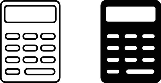 Calculator icon sheet, simple trendy flat style line and solid Isolated vector illustration on white background. For apps, logo, websites, symbol , UI, UX, graphic and web design. EPS 10.