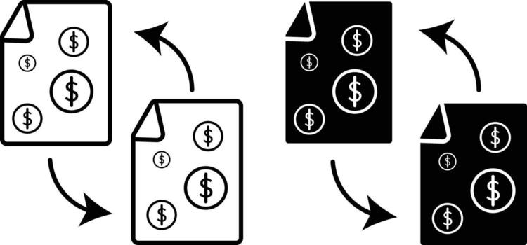 Invoice icon sheet, simple trendy flat style line and solid Isolated vector illustration on white background. For apps, logo, websites, symbol , UI, UX, graphic and web design. EPS 10.