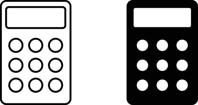 Calculator icon sheet, simple trendy flat style line and solid Isolated vector illustration on white background. For apps, logo, websites, symbol , UI, UX, graphic and web design. EPS 10.