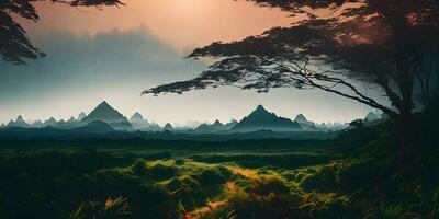 Dramatic nature landscape by swarm of clouds photo