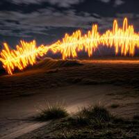 Flame light painting landscape with beautiful motion clouds created with generative ai technology photo