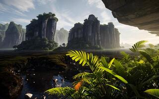 Splendid landscape environment in a secret jungle created with technology photo