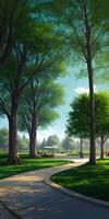 Day light shadow in scenic green park environment created with generative ai technology photo