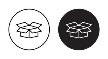 Open cardboard box line icon vector isolated on circle background
