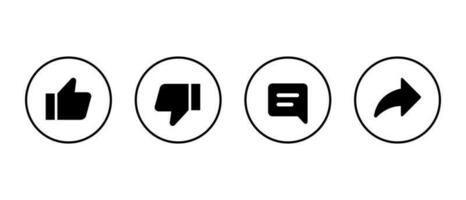 Like, dislike, comment, and share icon vector isolated on circle line