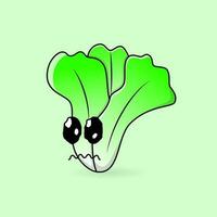 sad mustard greens mascot illustration. cartoon, emoticon, outline, color style. use for logo, sticker, print, icon, symbol vector