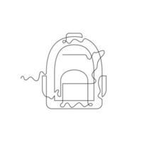 mochila línea icono. uno línea continuo estilo. bosquejo, único, línea Arte concepto. usado para icono, símbolo, firmar, decoración, impresión vector