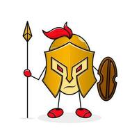 spartan cartoon illustration standing straight holding spear and shield. mascot, emoticon and stick man style. use for logo, icon, symbol, sticker or mascot vector