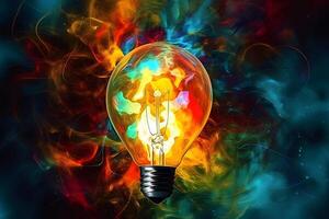 Light bulb abstract idea search concept. Creative and inspiration. Neural network photo