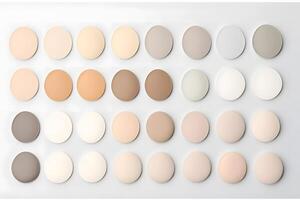 Makeup liquid foundation, beige concealer smears set. Light brown cosmetic make up base cream swatch smudge isolated on white background. BB CC cream texture. Neural network photo