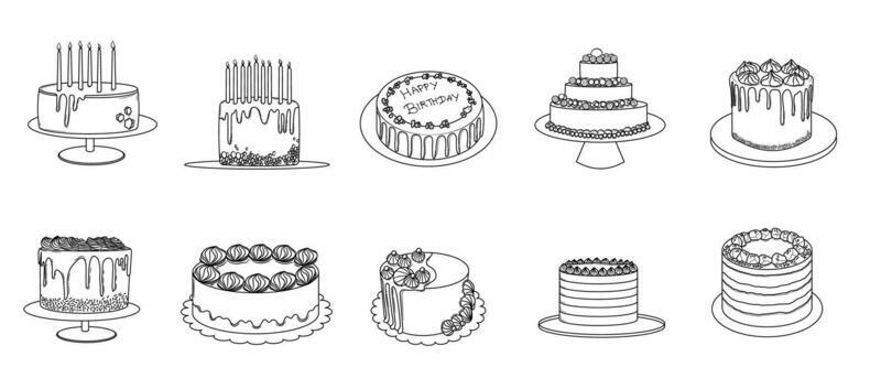 Birthday Cake Outline Illustration Vector Set