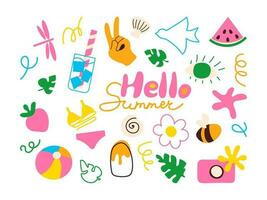 Summer doodle modern objects vector illustration isolated