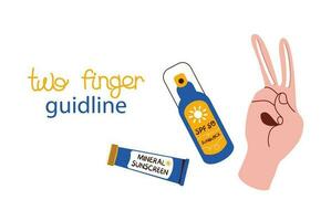 Two finger guideline for sunscreen vector illustration